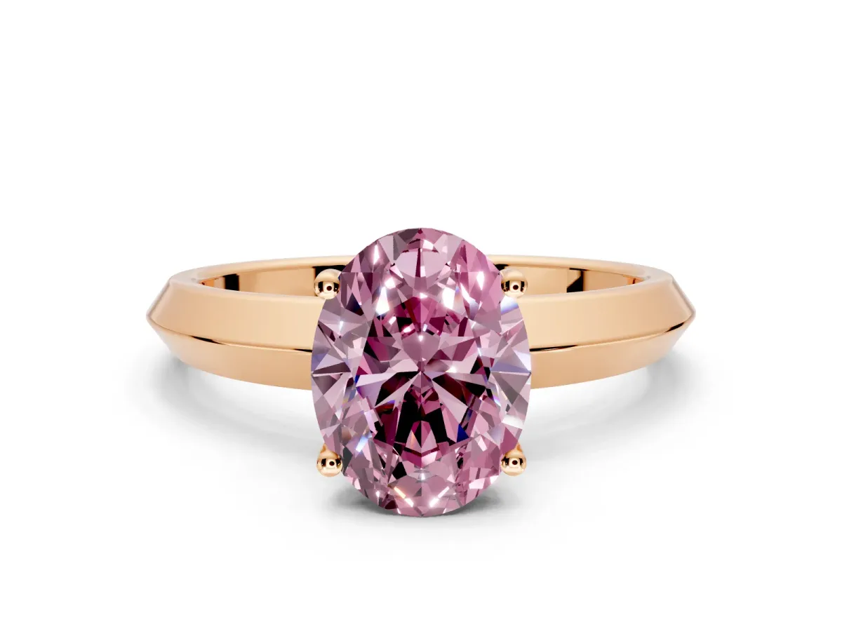 Solitaire Engagement Ring Setting for Fancy Pink Oval Center with Wide Knife Ridge Band and Prong Head in Rose Gold