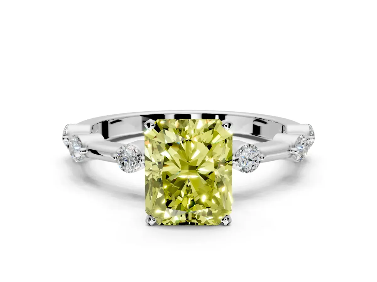 Solitaire Engagement Ring Setting for Fancy Yellow Radiant Cut Center with Bezel Station Band and Prong Head in Platinum