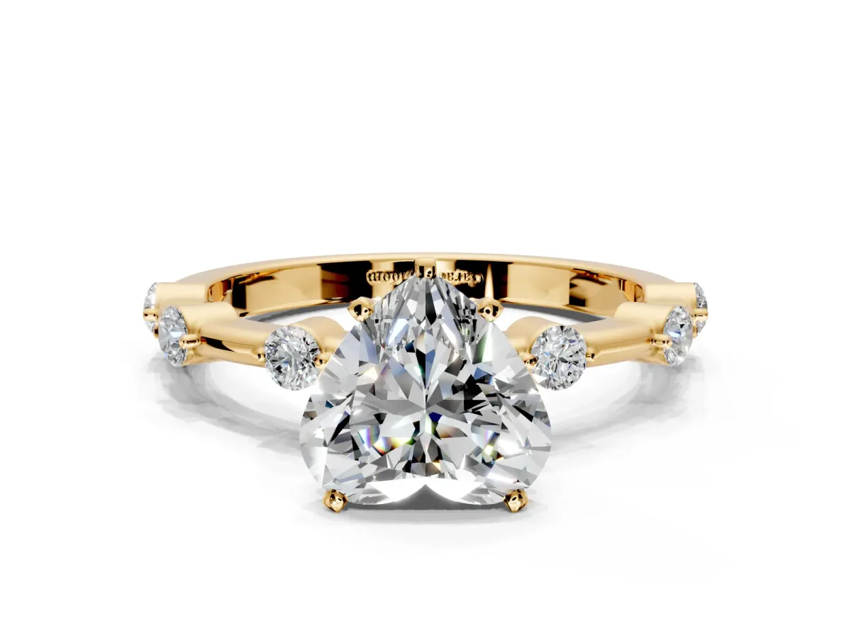 Solitaire Engagement Ring Setting for Heart-Shaped Center with Bezel Station Band and Prong Head in Yellow Gold