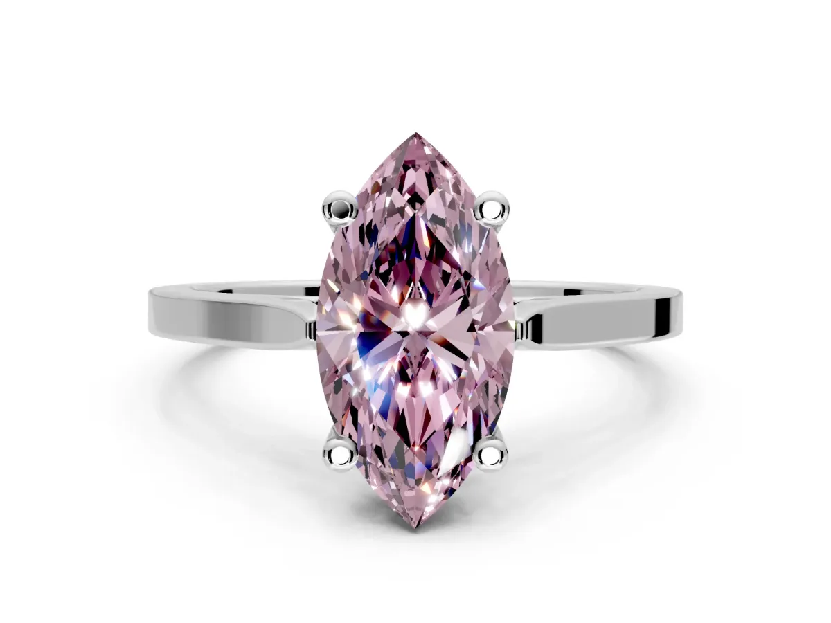 Solitaire Engagement Ring Setting for Fancy Pink Marquise Center with Tapered Shoulders and Prong Head in White Gold