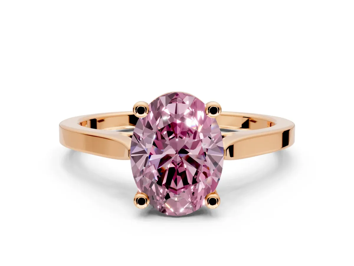 Solitaire Engagement Ring Setting for Fancy Pink Oval Center with Tapered Shoulders and Prong Head in Rose Gold