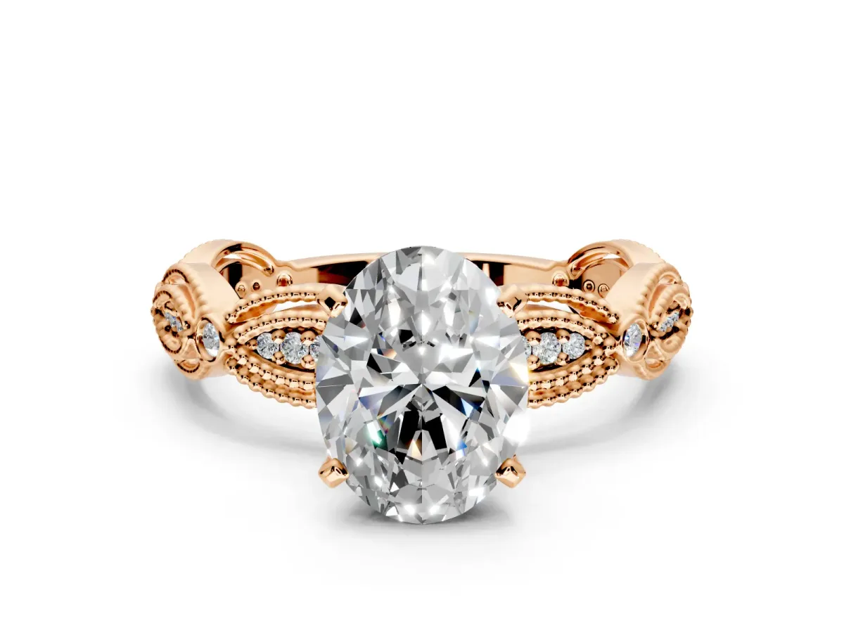 Solitaire Engagement Ring Setting for Oval Center with Marquise Panel Band and Prong Head in Rose Gold