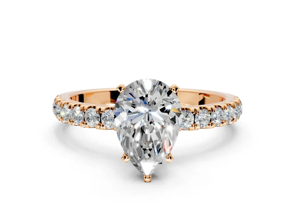 Open Basket Engagement Ring Setting for Pear-Shaped Center with Pave Band and Prong Head in Rose Gold