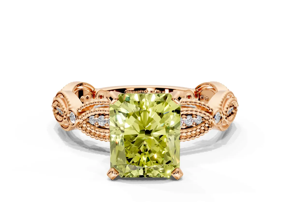 Solitaire Engagement Ring Setting for Fancy Yellow Radiant Cut Center with Marquise Panel Band and Prong Head in Rose Gold