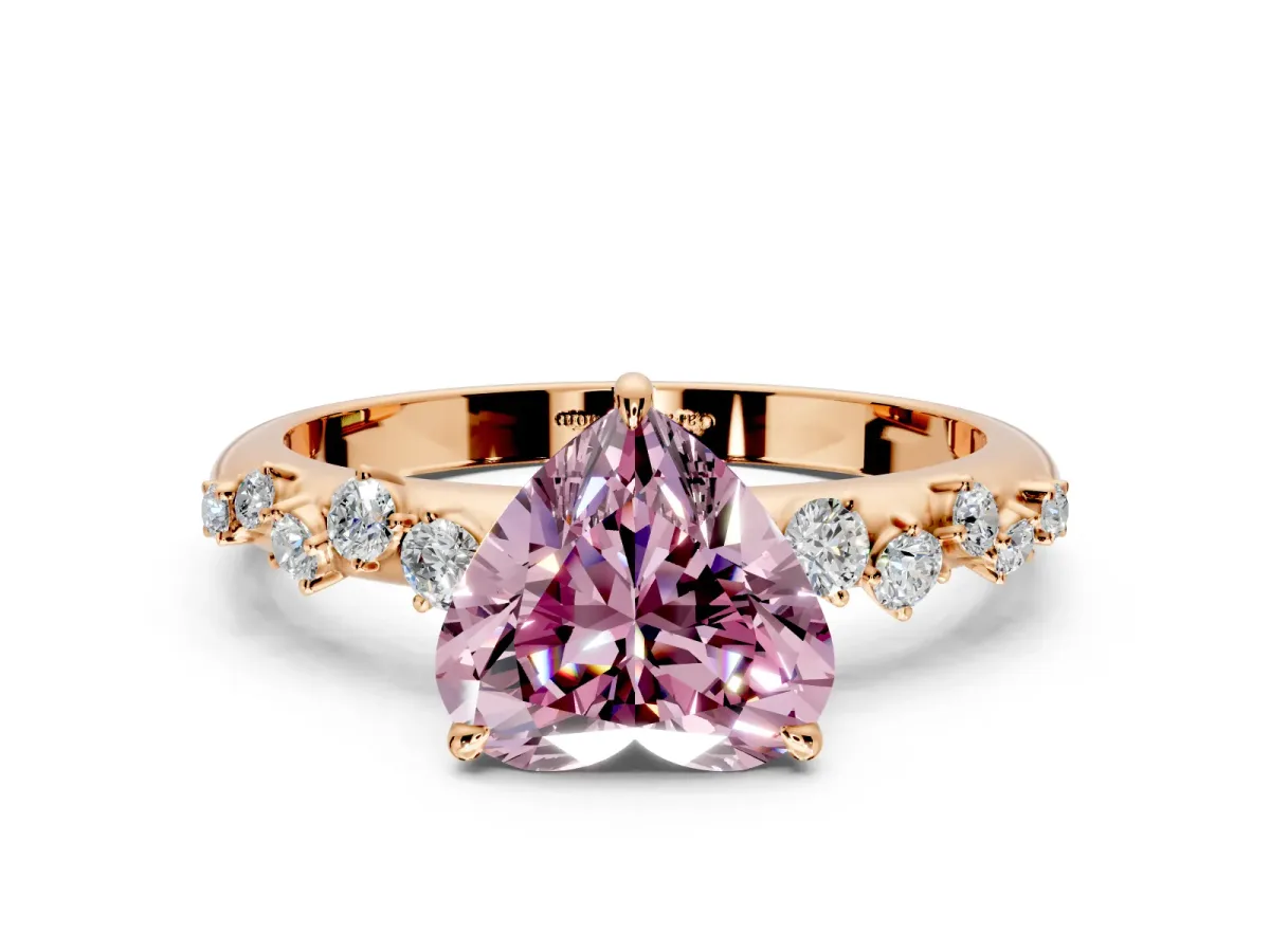 Cluster Engagement Ring Setting for Fancy Pink Heart-Shaped Center with Round Cut Accent Band and Prong Head in Rose Gold