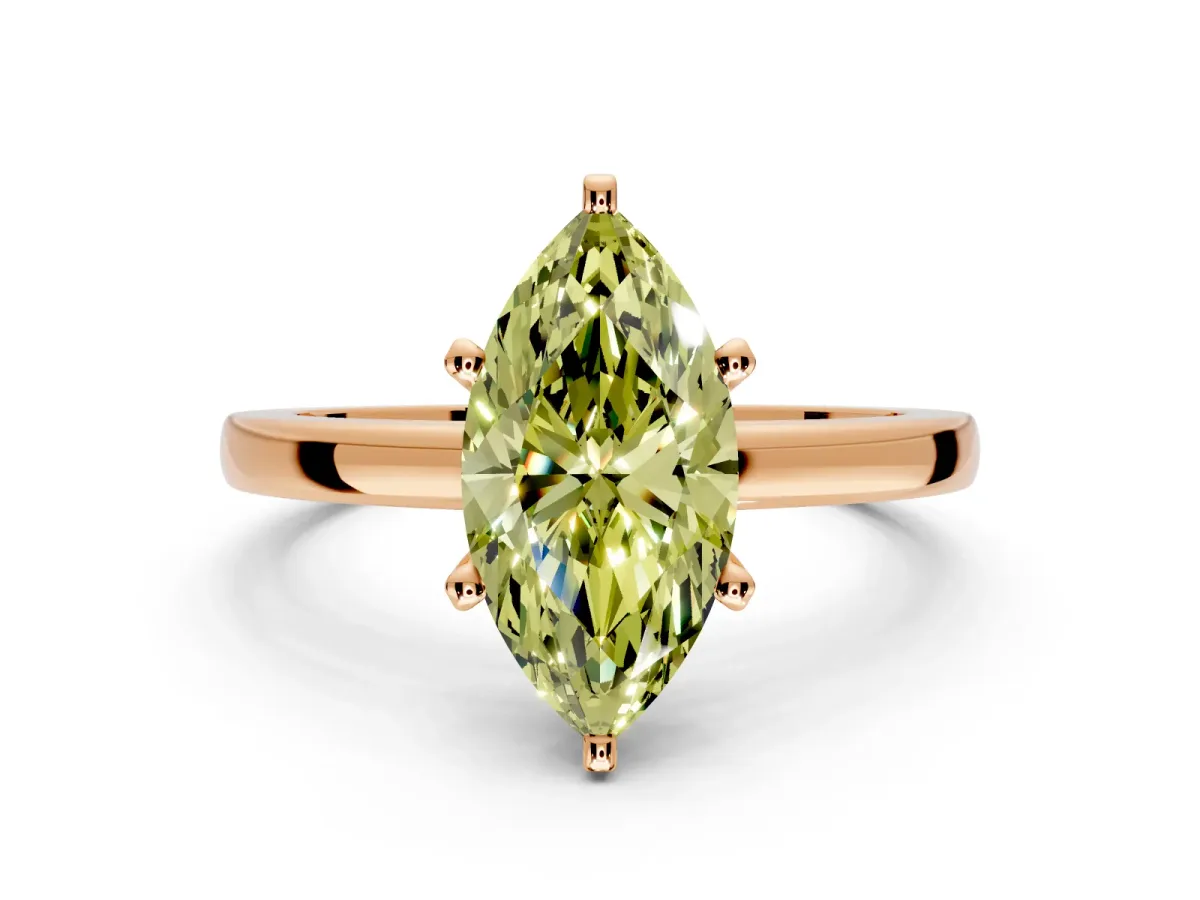 Solitaire Engagement Ring Setting for Fancy Yellow Marquise Center with Basket Rail and Prong Head in Rose Gold