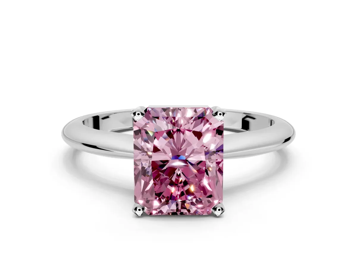 Solitaire Engagement Ring Setting for Fancy Pink Radiant Cut Center with Knife Ridge Band and Claw Prong Head in White Gold