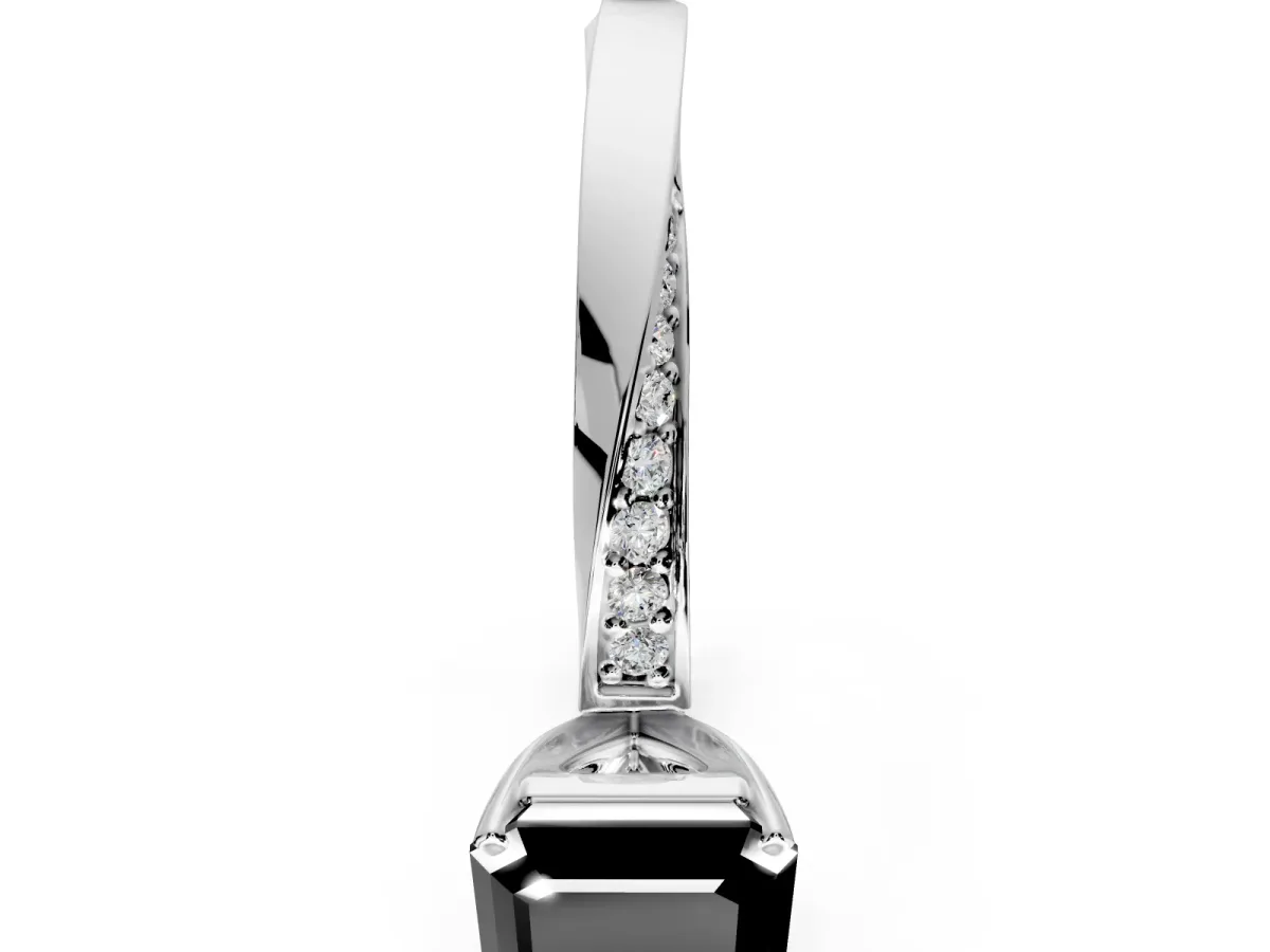 Side Accent Engagement Ring Setting for Fancy Black Asscher Cut Center with Accent Shoulders and Prong Head in White Gold