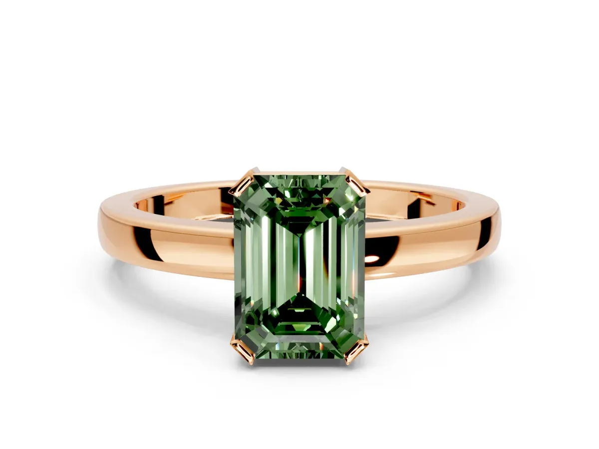Solitaire Engagement Ring Setting for Fancy Green Emerald Cut Center with Plain Band and Flat Tab Prong Head in Rose Gold