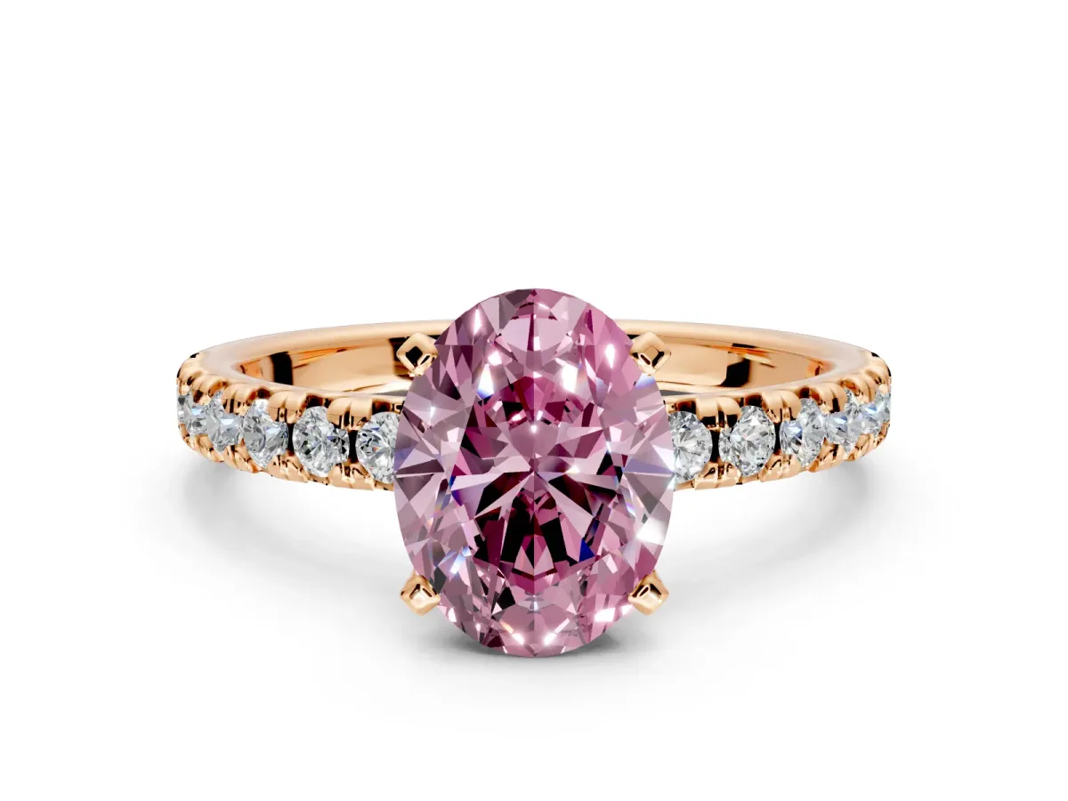 Solitaire Engagement Ring Setting for Fancy Pink Oval Center with Large Accents and Prong Head in Rose Gold