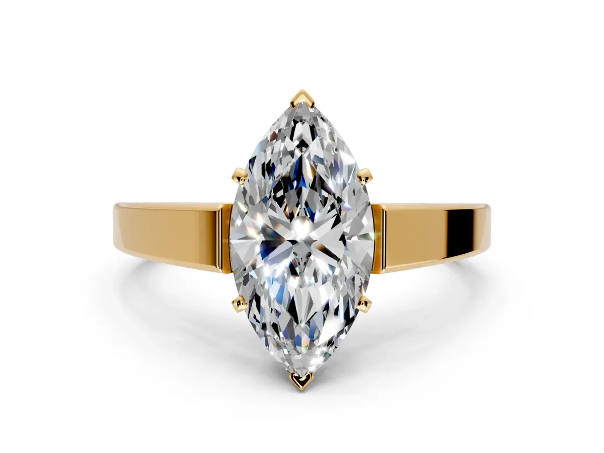 Solitaire Engagement Ring Setting for Marquise Center with Tapered Split Shoulders and Prong Head in Yellow Gold