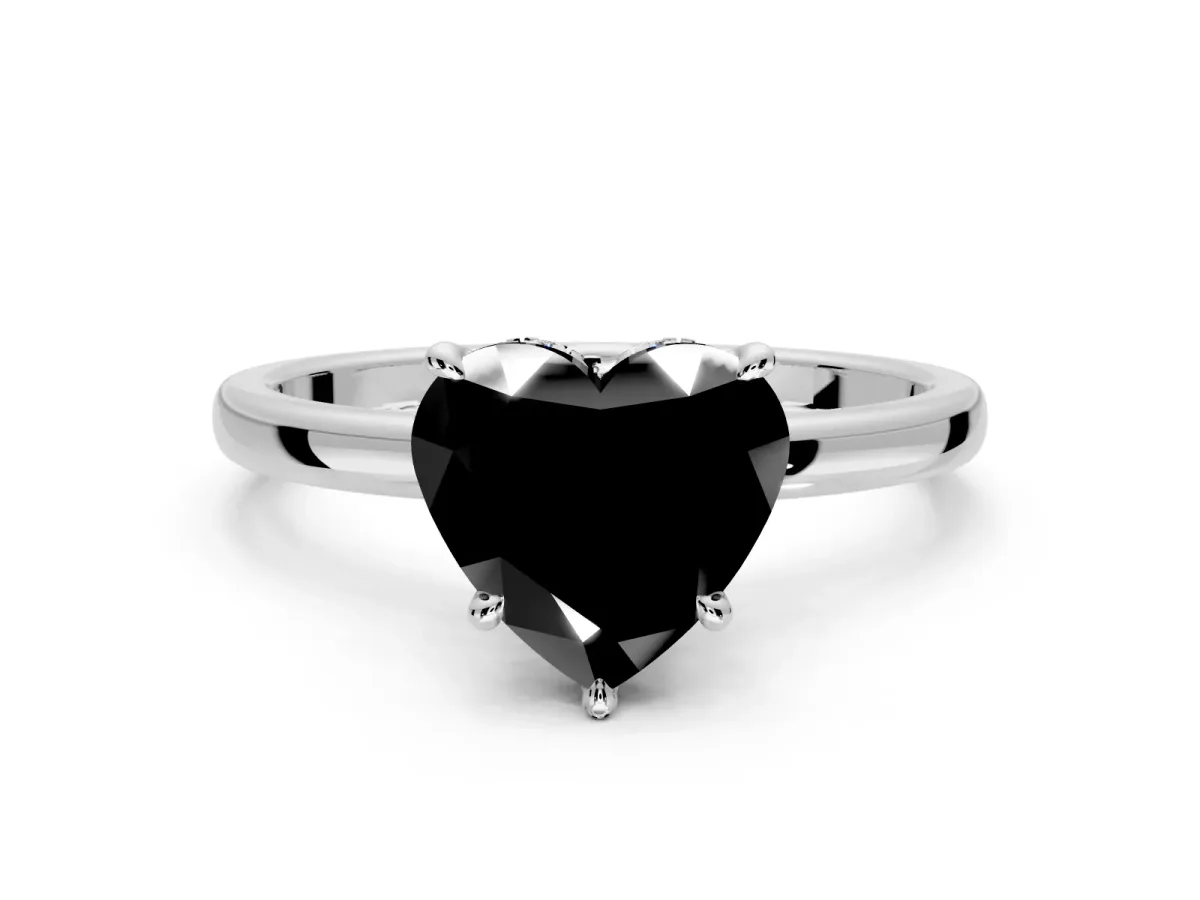 Hidden Halo Engagement Ring Setting for Fancy Black Heart-Shaped Center with Plain Band and Tall Prong Head in Platinum