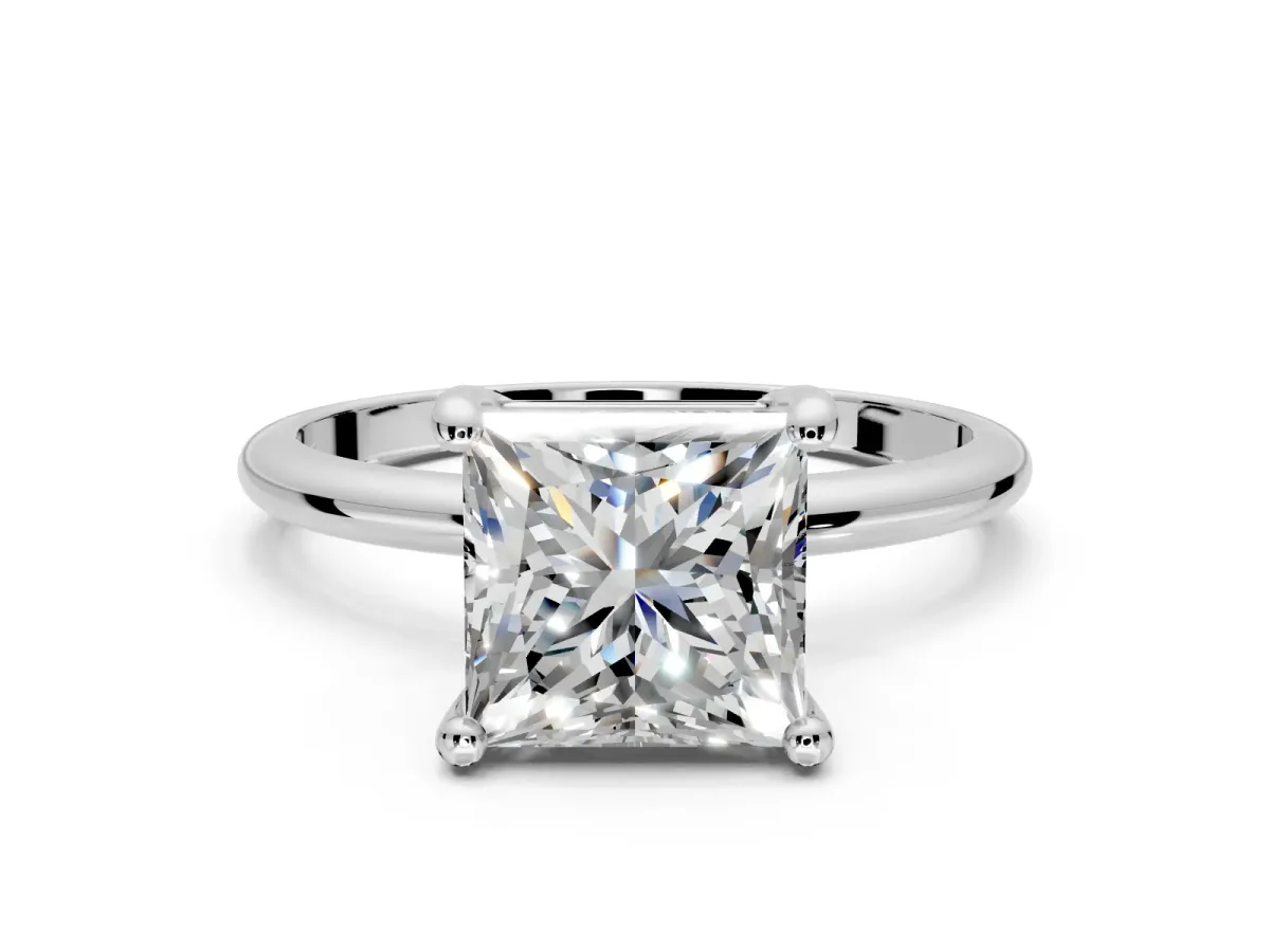 Minimalist Solitaire Engagement Ring Setting for Princess Cut Center with Thin Band and Prong Head in Sterling Silver