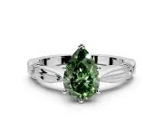 Solitaire Engagement Ring Setting for Fancy Green Pear-Shaped Center with Carved Leaf Shoulders and Prong Head in Sterling Silver