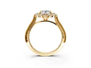 Milgrain Halo Engagement Ring Setting for Oval Center with Bezel Point Accents and Prong Head in Yellow Gold