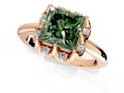 Floral Frame Engagement Ring Setting for Fancy Green Princess Cut Center with Accent Clusters and Prong Head in Rose Gold
