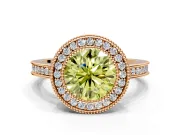 Halo Engagement Ring Setting for Fancy Yellow Round Cut Center with Milgrain Halo, Pave Band and Prong Head in Rose Gold