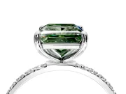 Solitaire Engagement Ring Setting for Fancy Green Princess Cut Center with Pave Accents and Prong Head in White Gold