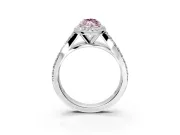 Halo Engagement Ring Setting for Fancy Pink Marquise Center with Narrow Pave Split Shank and Prong Head in Sterling Silver
