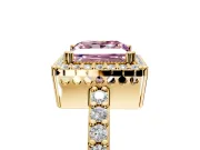Halo Engagement Ring Setting for Fancy Pink Princess Cut Center with Inner Milgrain Border and Prong Head in Yellow Gold