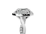 Halo Engagement Ring Setting for Asscher Cut Center with Pave and Plain Twist Band and Prong Head in Sterling Silver