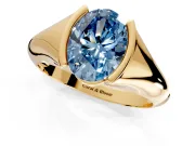 Tension Engagement Ring Setting for Fancy Blue Oval Center with Wide Tapered Band and Tension Head in Yellow Gold