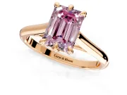 Solitaire Engagement Ring Setting for Fancy Pink Emerald Cut Center with Cathedral Band and Prong Head in Rose Gold