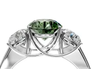 3 Stone Engagement Ring Setting for Fancy Green Round Cut Center with Raised Basket Heads and Prong Head in Platinum