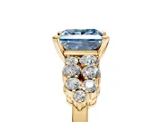Cluster Engagement Ring Setting for Fancy Blue Princess Cut Center with 2-Row Shoulder Clusters and Prong Head in Yellow Gold