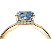 Hidden Halo Engagement Ring Setting for Fancy Blue Cushion Cut Center with Wide Flat Plain Band and Prong Head in Yellow Gold