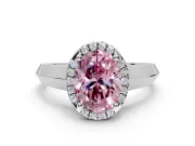 Halo Engagement Ring Setting for Fancy Pink Oval Center with Knife Ridge Cathedral Band and Prong Head in Sterling Silver