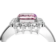 Halo Engagement Ring Setting for Fancy Pink Asscher Cut Center with Milgrain Channel Band and Prong Head in Platinum