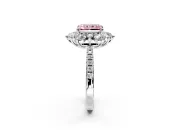 Floral Halo Engagement Ring Setting for Fancy Pink Radiant Cut Center with Pave Accents and Prong Head in White Gold