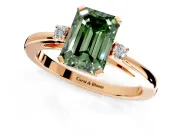 3 Stone Engagement Ring Setting for Fancy Green Emerald Cut Center with Low-Set Round Cut Accents and Prong Head in Rose Gold