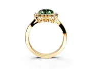 Starburst Halo Engagement Ring Setting for Fancy Green Heart-Shaped Center with Flat Cathedral Band and Prong Head in Yellow Gold