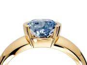 Tension Engagement Ring Setting for Fancy Blue Cushion Cut Center with Wide Flat Band and Tension Head in Yellow Gold