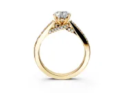 Solitaire Engagement Ring Setting for Oval Center with Crossover Accents and Prong Head in Yellow Gold