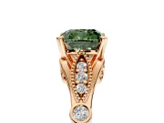 Solitaire Engagement Ring Setting for Fancy Green Cushion Cut Center with Marquise and Bezel Accents and Prong Head in Rose Gold