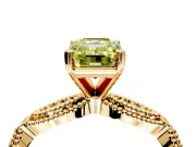 Solitaire Engagement Ring Setting for Fancy Yellow Emerald Cut Center with Marquise Panel Band and Prong Head in Yellow Gold