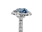 Halo Engagement Ring Setting for Fancy Blue Heart-Shaped Center with Raised Halo, Pave Band and Prong Head in Sterling Silver