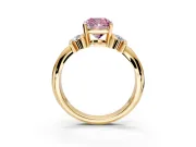 Solitaire Engagement Ring Setting for Fancy Pink Cushion Cut Center with Grooved Bar Accent Band and Prong Head in Yellow Gold