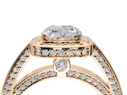 Halo Engagement Ring Setting for Cushion Cut Center with Framed Halo, Pave Band and Prong Head in Rose Gold
