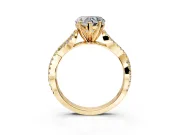 Solitaire Engagement Ring Setting for Heart-Shaped Center with Twisted Pave Split Shank and Prong Head in Yellow Gold