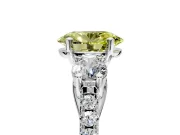 3 Stone Engagement Ring Setting for Fancy Yellow Oval Center with Crossover Basket, Pave Band and Prong Head in Platinum