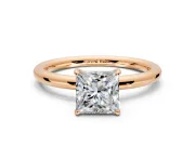 Low-Set Solitaire Engagement Ring Setting for Princess Cut Center with Thin Plain Band and Prong Head in Rose Gold