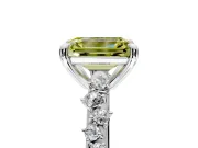 Solitaire Engagement Ring Setting for Fancy Yellow Emerald Cut Center with Trailing Leaf Accent Band and Prong Head in Sterling Silver