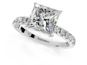 Solitaire Engagement Ring Setting for Princess Cut Center with Large Accent Band and Prong Head in White Gold