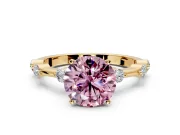 Solitaire Engagement Ring Setting for Fancy Pink Round Cut Center with Bezel Station Band and Prong Head in Yellow Gold