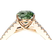 Solitaire Engagement Ring Setting for Fancy Green Cushion Cut Center with Pave Split Shank and Prong Head in Rose Gold