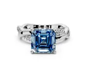 Solitaire Engagement Ring Setting for Fancy Blue Asscher Cut Center with Pave and Plain Crossover and Basket Head in Platinum
